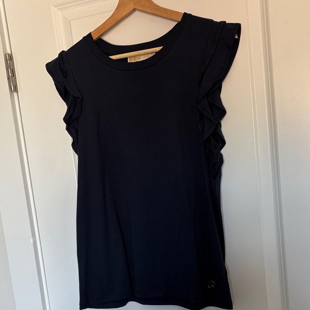 Michael Kors Navy Ruffle Sleeve Top